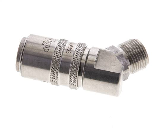 Stainless Steel DN 9 Mold Coupling Socket G 3/8 inch Male Threads Double Shut-Off 45-deg