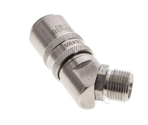 Stainless Steel DN 9 Mold Coupling Socket G 3/8 inch Male Threads Double Shut-Off 45-deg