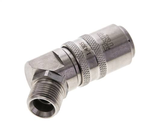 Stainless Steel DN 9 Mold Coupling Socket G 3/8 inch Male Threads Double Shut-Off 45-deg