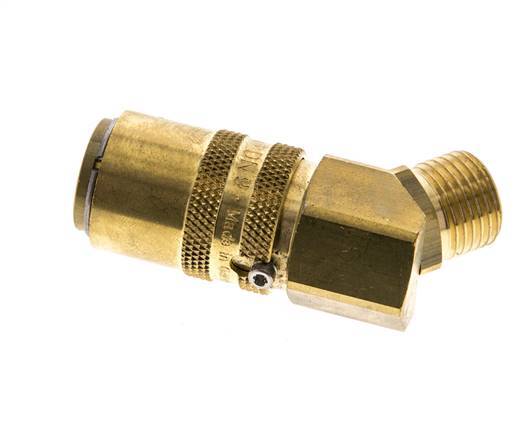 Brass DN 9 Mold Coupling Socket M16x1.5 Male Threads Unlocking Protection Double Shut-Off 45-deg