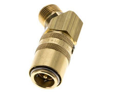 Brass DN 9 Mold Coupling Socket G 3/8 inch Male Threads Unlocking Protection Double Shut-Off 45-deg