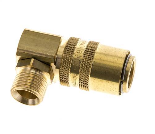 Brass DN 9 Mold Coupling Socket M16x1.5 Male Threads Double Shut-Off 90-deg