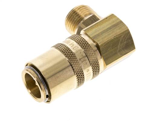Brass DN 9 Mold Coupling Socket G 3/8 inch Male Threads Double Shut-Off 90-deg