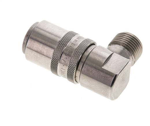 Stainless Steel DN 9 Mold Coupling Socket G 3/8 inch Male Threads Double Shut-Off 90-deg
