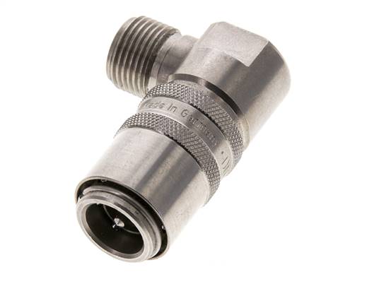 Stainless Steel DN 9 Mold Coupling Socket G 3/8 inch Male Threads Double Shut-Off 90-deg