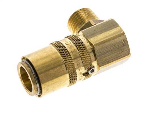 Brass DN 9 Mold Coupling Socket M16x1.5 Male Threads Unlocking Protection Double Shut-Off 90-deg