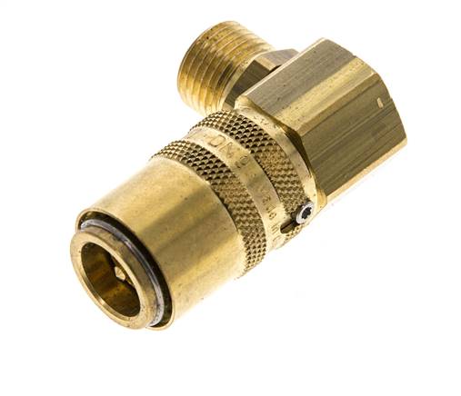 Brass DN 9 Mold Coupling Socket M16x1.5 Male Threads Unlocking Protection Double Shut-Off 90-deg