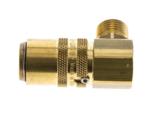 Brass DN 9 Mold Coupling Socket M16x1.5 Male Threads Unlocking Protection Double Shut-Off 90-deg