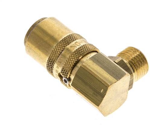 Brass DN 9 Mold Coupling Socket M16x1.5 Male Threads Unlocking Protection Double Shut-Off 90-deg