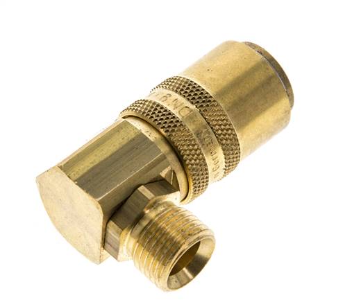 Brass DN 9 Mold Coupling Socket M16x1.5 Male Threads Unlocking Protection Double Shut-Off 90-deg