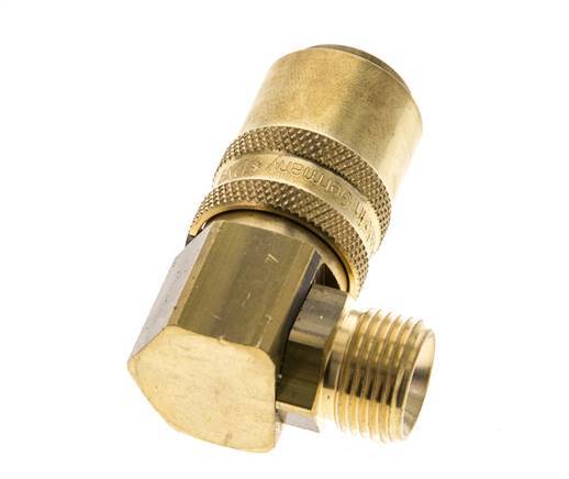 Brass DN 9 Mold Coupling Socket G 3/8 inch Male Threads Unlocking Protection Double Shut-Off 90-deg