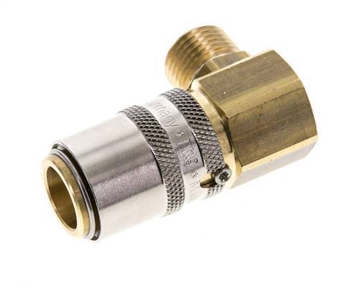 Brass DN 9 Mold Coupling Socket M16x1.5 Male Threads Unlocking Protection 90-deg