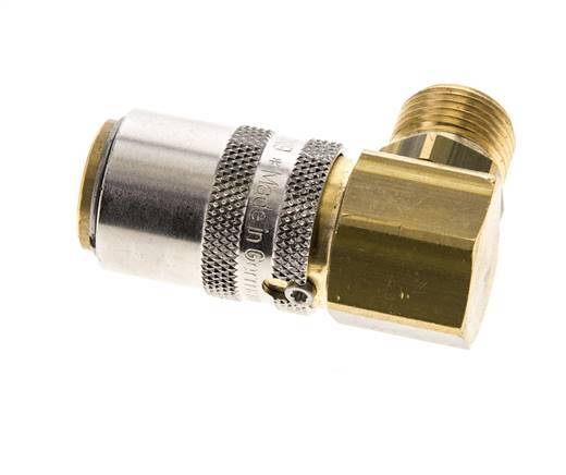 Brass DN 9 Mold Coupling Socket G 3/8 inch Male Threads Unlocking Protection 90-deg