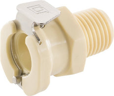 PP DN 6.4 Linktech Coupling Socket 1/4 inch Male NPT Threads Double Shut-Off Beige 40 Series
