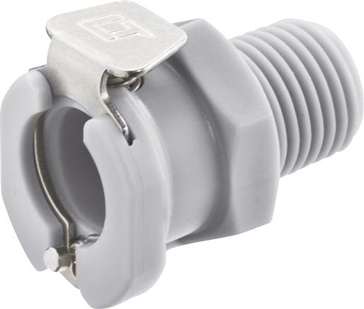 PP DN 6.4 Linktech Coupling Socket 1/4 inch Male NPT Threads Double Shut-Off Grey 40 Series
