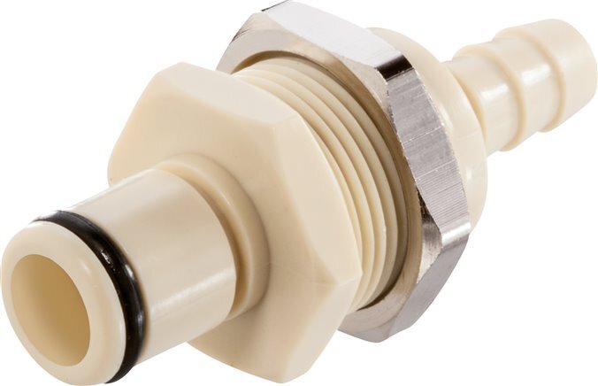 PP DN 6.4 Linktech Coupling Plug 6.4 mm Hose Pillar Bulkhead Double Shut-Off Beige 40 Series