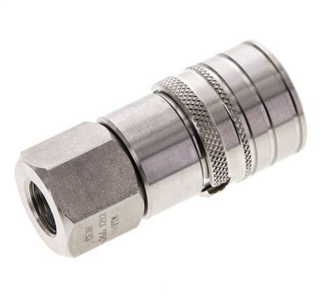 Stainless Steel DN 6 Flat Face Hydraulic Socket G 1/4 inch Female Threads ISO 16028 CEJN D 16.2mm