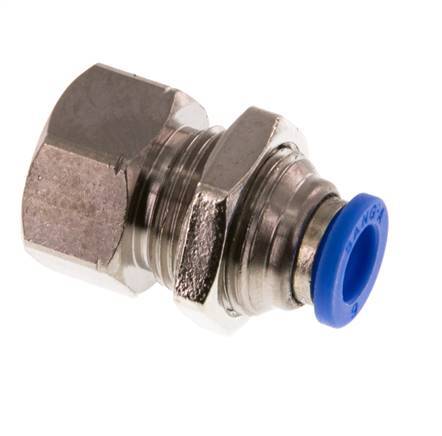 6mm x G1/8'' Push-in Fitting with Female Threads Brass/PA 66 NBR Bulkhead [2 Pieces]