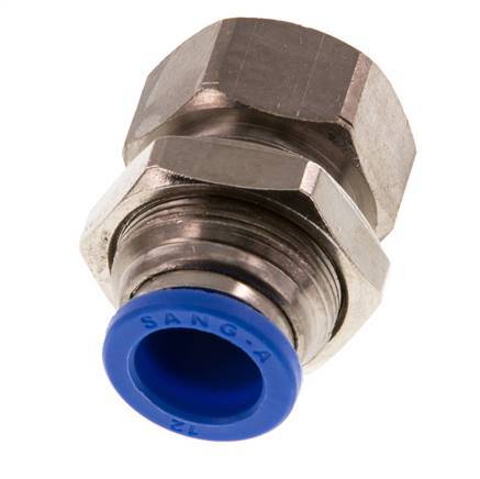 12mm x G1/4'' Push-in Fitting with Female Threads Brass/PA 66 NBR Bulkhead