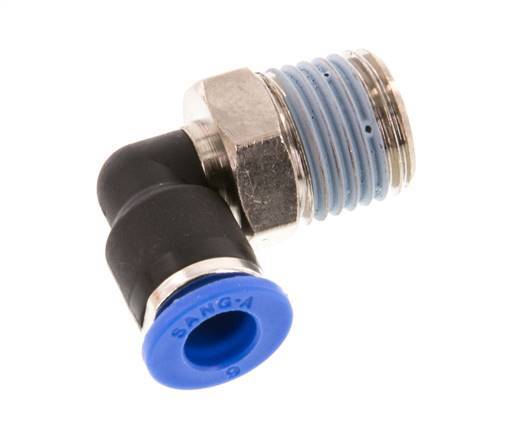 6mm x R1/4'' 90deg Elbow Push-in Fitting with Male Threads Brass/PA 66 NBR Short Sleeve Rotatable [2 Pieces]