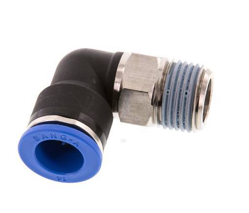 14mm x R1/2'' 90deg Elbow Push-in Fitting with Male Threads Brass/PA 66 NBR Short Sleeve Rotatable