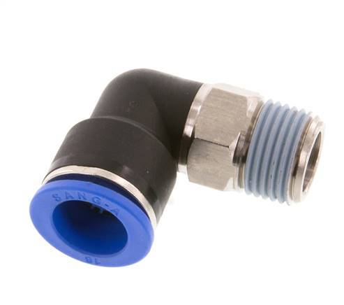 16mm x R1/2'' 90deg Elbow Push-in Fitting with Male Threads Brass/PA 66 NBR Short Sleeve Rotatable