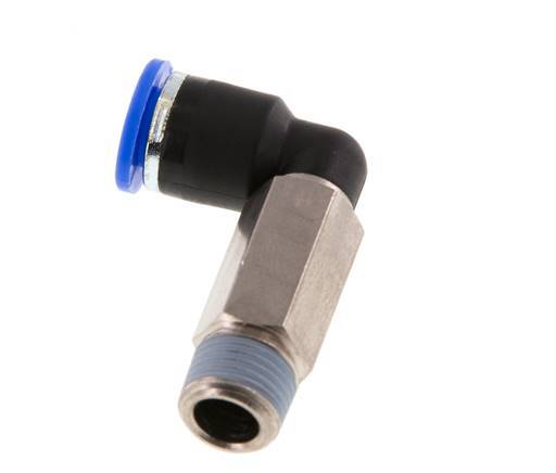 6mm x R1/8'' 90deg Elbow Push-in Fitting with Male Threads Brass/PA 66 NBR Long Sleeve Rotatable [2 Pieces]