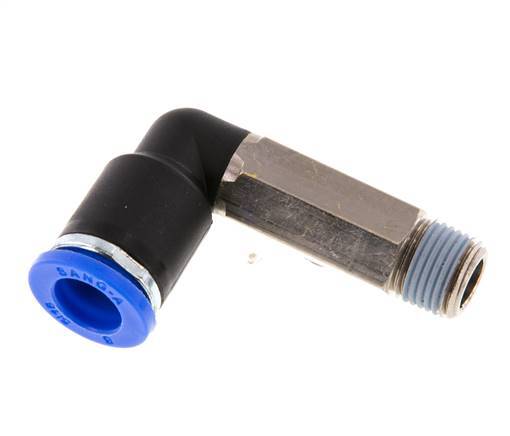 8mm x R1/8'' 90deg Elbow Push-in Fitting with Male Threads Brass/PA 66 NBR Long Sleeve Rotatable [2 Pieces]