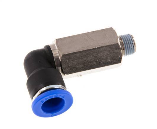 10mm x R1/8'' 90deg Elbow Push-in Fitting with Male Threads Brass/PA 66 NBR Long Sleeve Rotatable [2 Pieces]