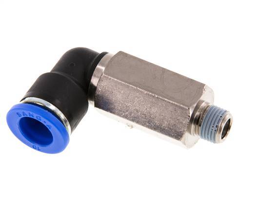 10mm x R1/8'' 90deg Elbow Push-in Fitting with Male Threads Brass/PA 66 NBR Long Sleeve Rotatable [2 Pieces]