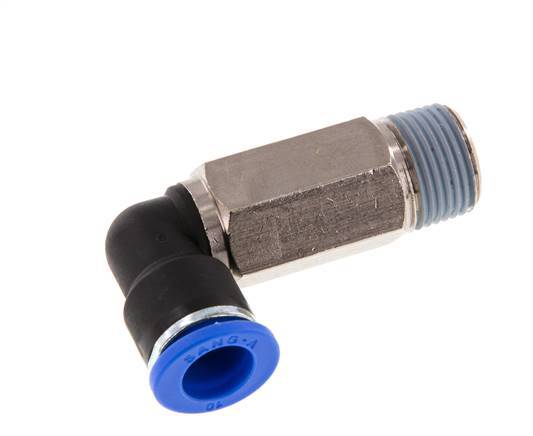 10mm x R3/8'' 90deg Elbow Push-in Fitting with Male Threads Brass/PA 66 NBR Long Sleeve Rotatable [2 Pieces]