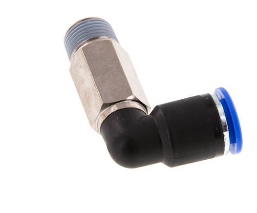 12mm x R3/8'' 90deg Elbow Push-in Fitting with Male Threads Brass/PA 66 NBR Long Sleeve Rotatable