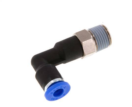 4mm x R1/8'' 90deg Elbow Push-in Fitting with Male Threads Brass/PA 66 NBR Long Body Rotatable [5 Pieces]