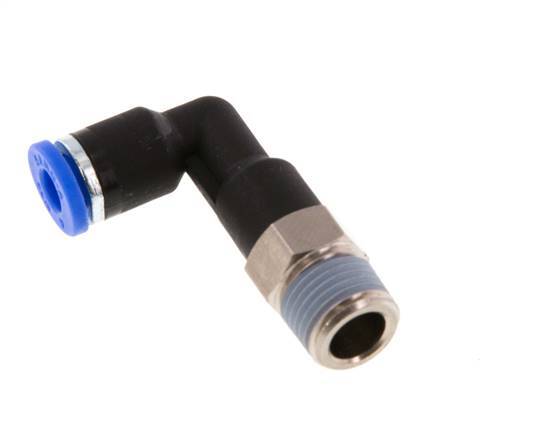 4mm x R1/8'' 90deg Elbow Push-in Fitting with Male Threads Brass/PA 66 NBR Long Body Rotatable [5 Pieces]