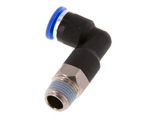 6mm x R1/8'' 90deg Elbow Push-in Fitting with Male Threads Brass/PA 66 NBR Long Body Rotatable [5 Pieces]