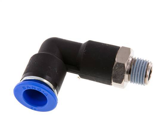 12mm x R1/4'' 90deg Elbow Push-in Fitting with Male Threads Brass/PA 66 NBR Long Body Rotatable [2 Pieces]