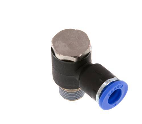 6mm x R1/8'' 90deg Elbow L-shape Push-in Fitting with Male Threads Brass/PA 66 NBR Rotatable [2 Pieces]