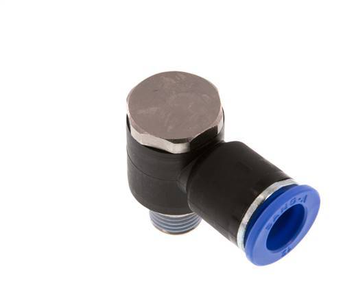 12mm x R1/4'' 90deg Elbow L-shape Push-in Fitting with Male Threads Brass/PA 66 NBR Rotatable