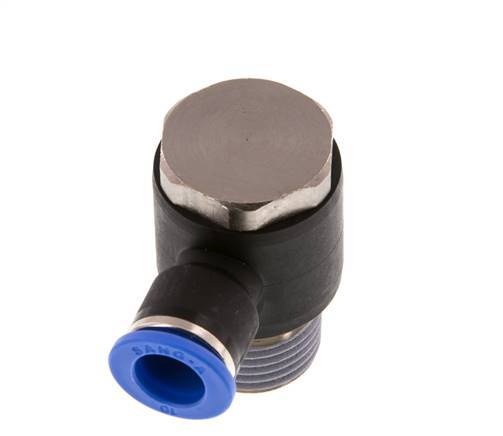 10mm x R1/2'' 90deg Elbow L-shape Push-in Fitting with Male Threads Brass/PA 66 NBR Rotatable