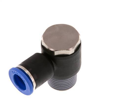 12mm x R1/2'' 90deg Elbow L-shape Push-in Fitting with Male Threads Brass/PA 66 NBR Rotatable