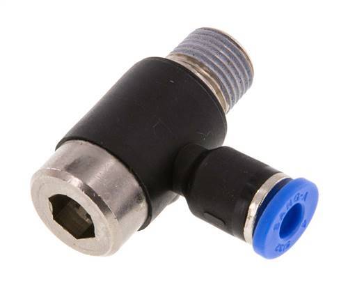 4mm x R1/8'' 90deg Elbow L-shape Push-in Fitting with Male Threads Brass/PA 66 NBR Inner Hexagon Rotatable [2 Pieces]