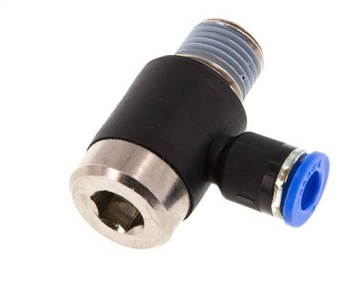 6mm x R1/4'' 90deg Elbow L-shape Push-in Fitting with Male Threads Brass/PA 66 NBR Inner Hexagon Rotatable [2 Pieces]