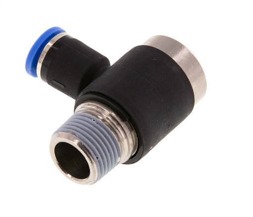 8mm x R3/8'' 90deg Elbow L-shape Push-in Fitting with Male Threads Brass/PA 66 NBR Inner Hexagon Rotatable