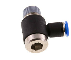 8mm x R3/8'' 90deg Elbow L-shape Push-in Fitting with Male Threads Brass/PA 66 NBR Inner Hexagon Rotatable