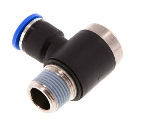 10mm x R3/8'' 90deg Elbow L-shape Push-in Fitting with Male Threads Brass/PA 66 NBR Inner Hexagon Rotatable