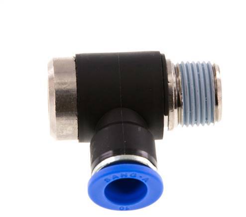 10mm x R3/8'' 90deg Elbow L-shape Push-in Fitting with Male Threads Brass/PA 66 NBR Inner Hexagon Rotatable