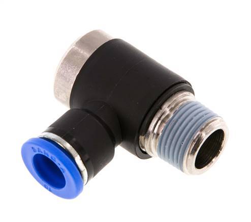 10mm x R3/8'' 90deg Elbow L-shape Push-in Fitting with Male Threads Brass/PA 66 NBR Inner Hexagon Rotatable