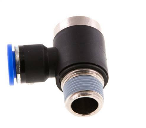 10mm x R3/8'' 90deg Elbow L-shape Push-in Fitting with Male Threads Brass/PA 66 NBR Inner Hexagon Rotatable