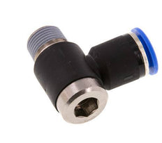 12mm x R3/8'' 90deg Elbow L-shape Push-in Fitting with Male Threads Brass/PA 66 NBR Inner Hexagon Rotatable