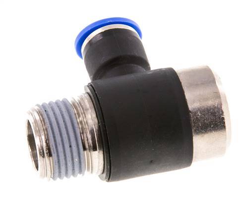 10mm x R1/2'' 90deg Elbow L-shape Push-in Fitting with Male Threads Brass/PA 66 NBR Inner Hexagon Rotatable